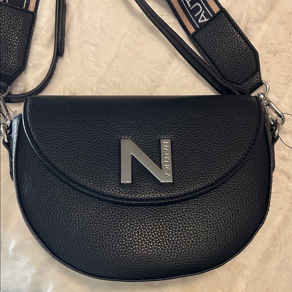 Nautica Black Crossbody Bag with Logo Strap NWT